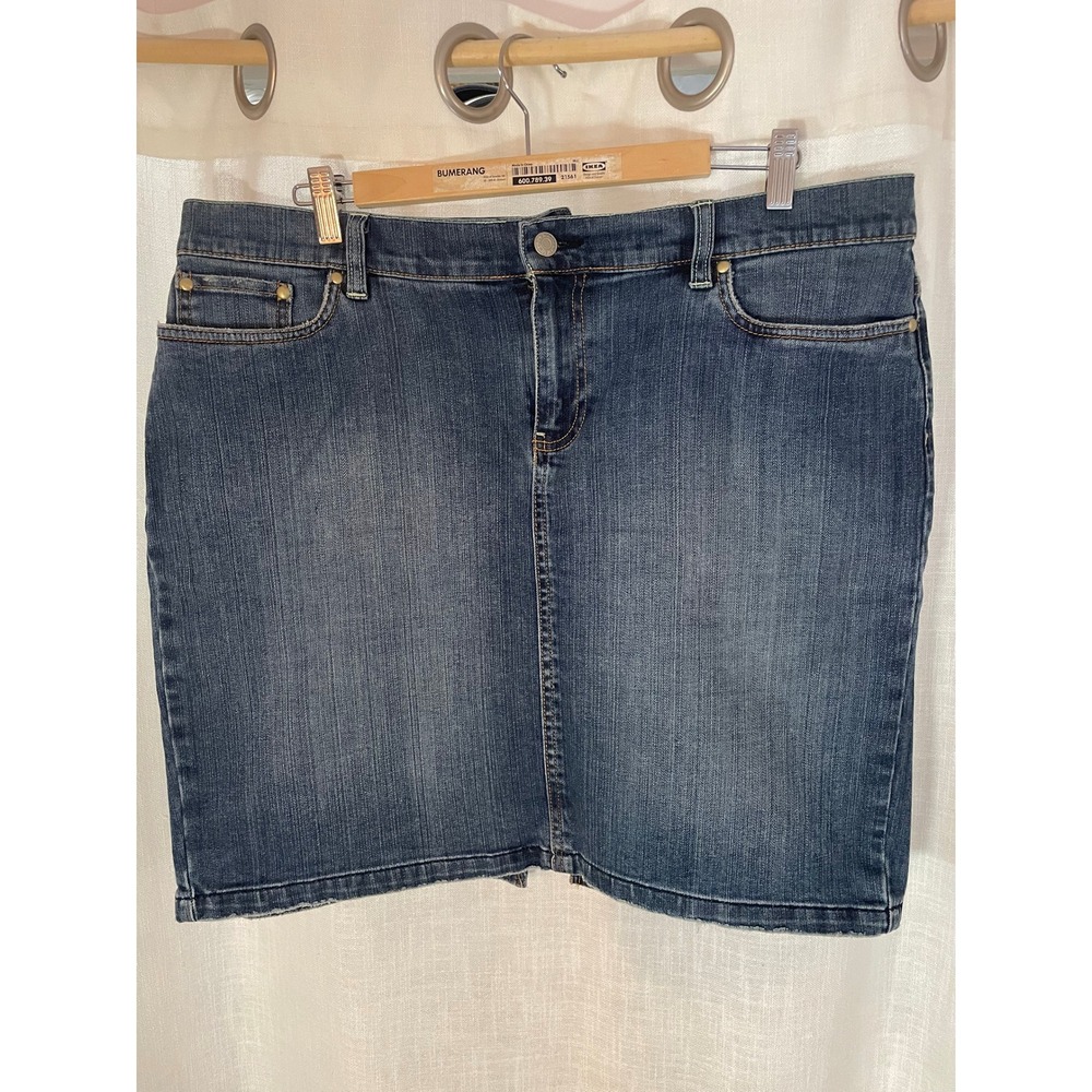 Old Navy Y2K Vintage Denim Skirt Size 14‎ Low Waist Stretch Blue Jean EUC